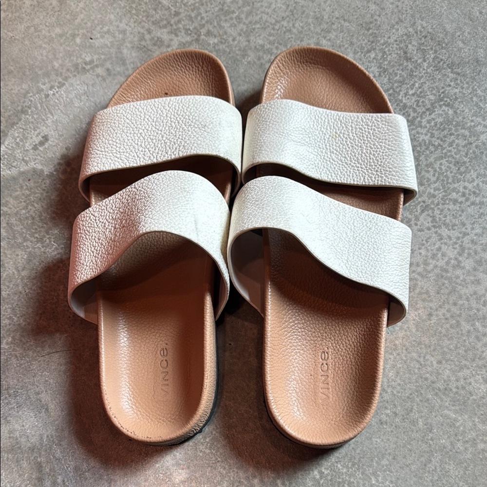 Vince Women's Cream Slide leather Sandals size 11/42